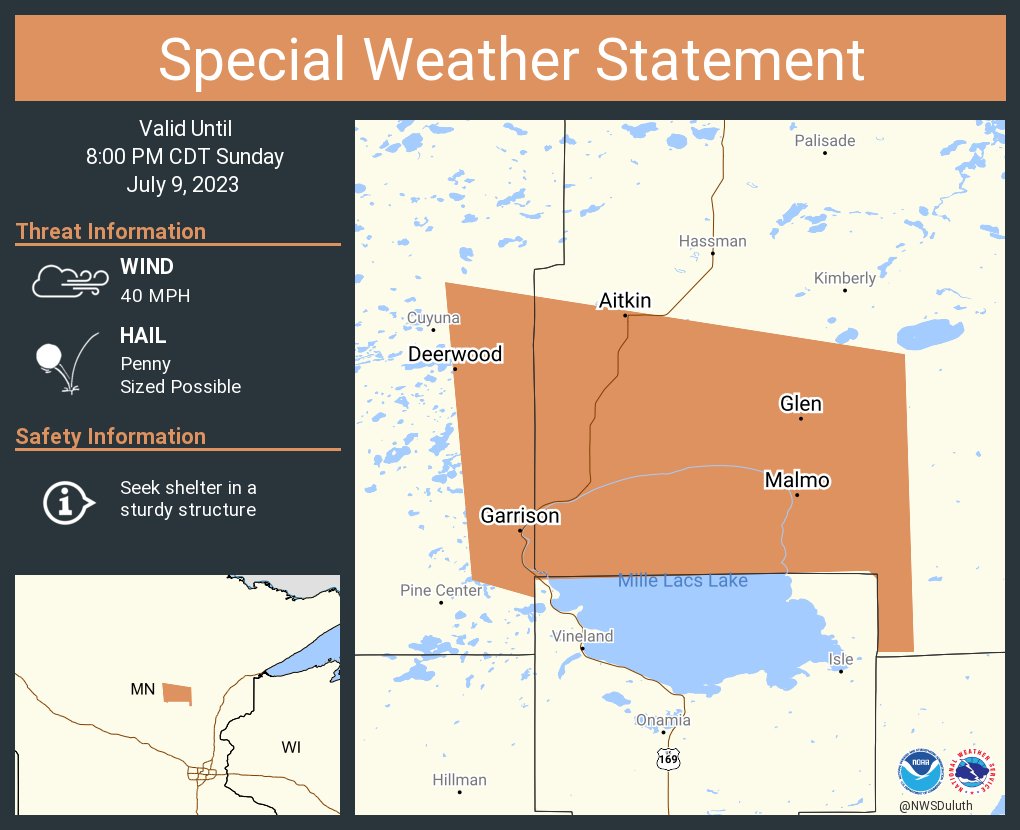 NWS Duluth on Twitter "A special weather statement has been issued for Aitkin MN, Deerwood MN