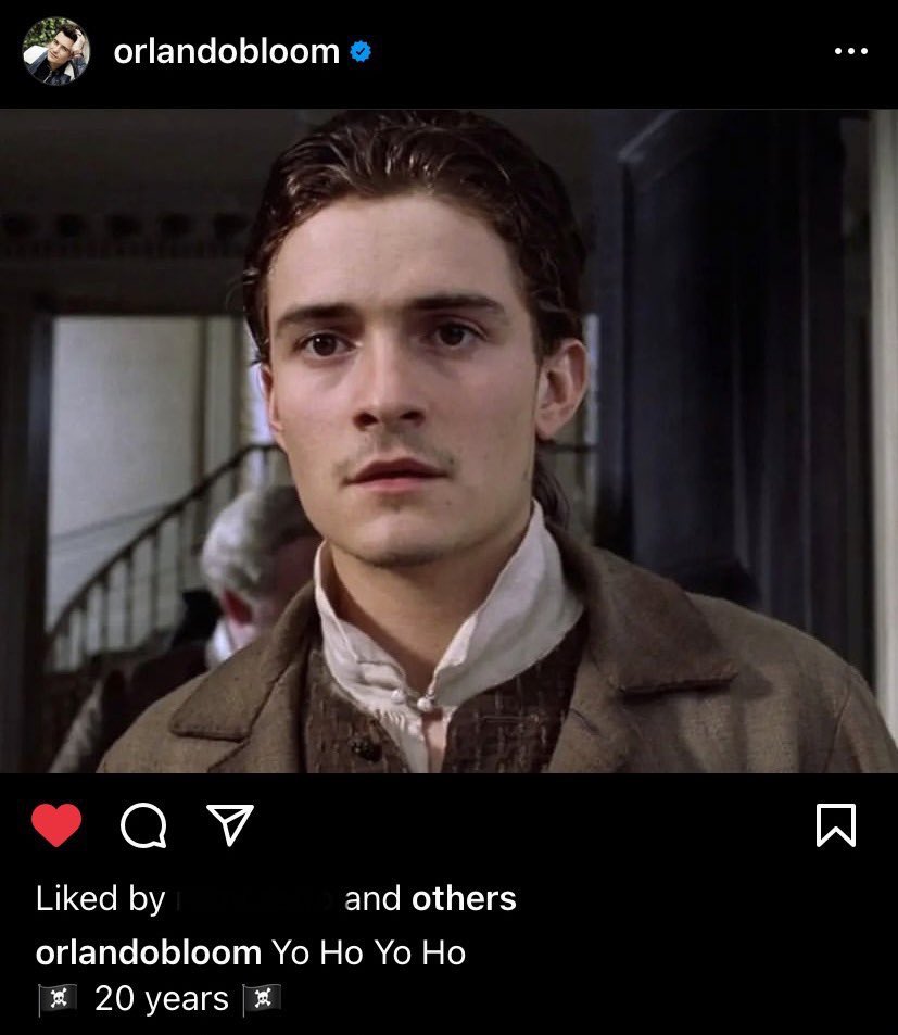 POTCUpdate's tweet photo. Orlando Bloom just posted about Curse of the Black Pearl’s 20th anniversary on Instagram! https://t.co/40ZCYv75uG