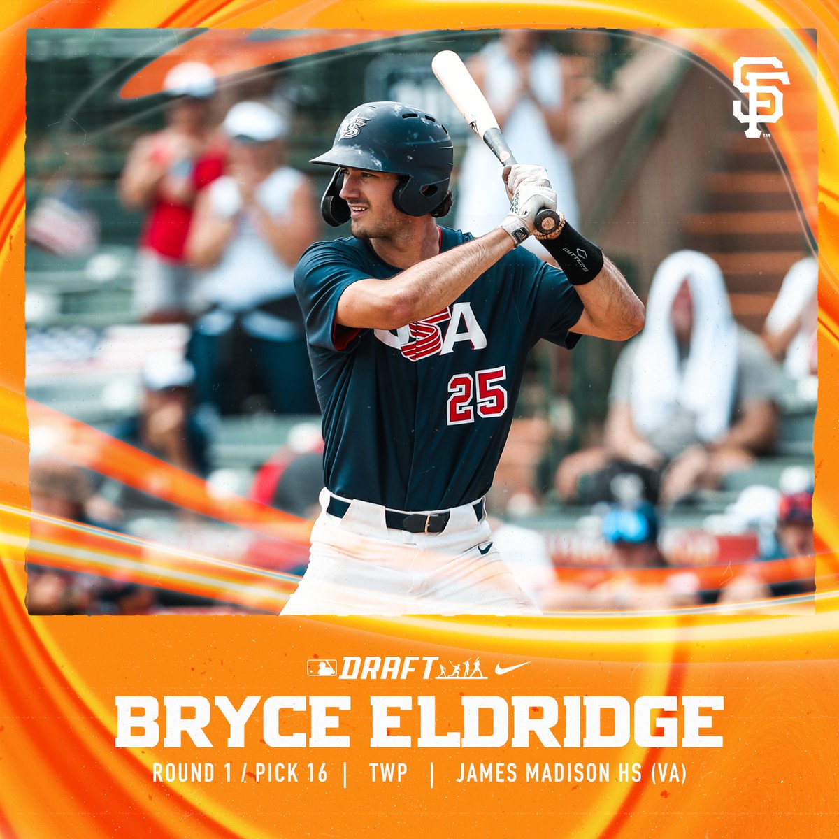 With the 16th pick in the <a href="/MLBDraft/">MLB Draft</a>, the #SFGiants have selected two-way player, Bryce Eldridge, out of James Madison HS (VA)