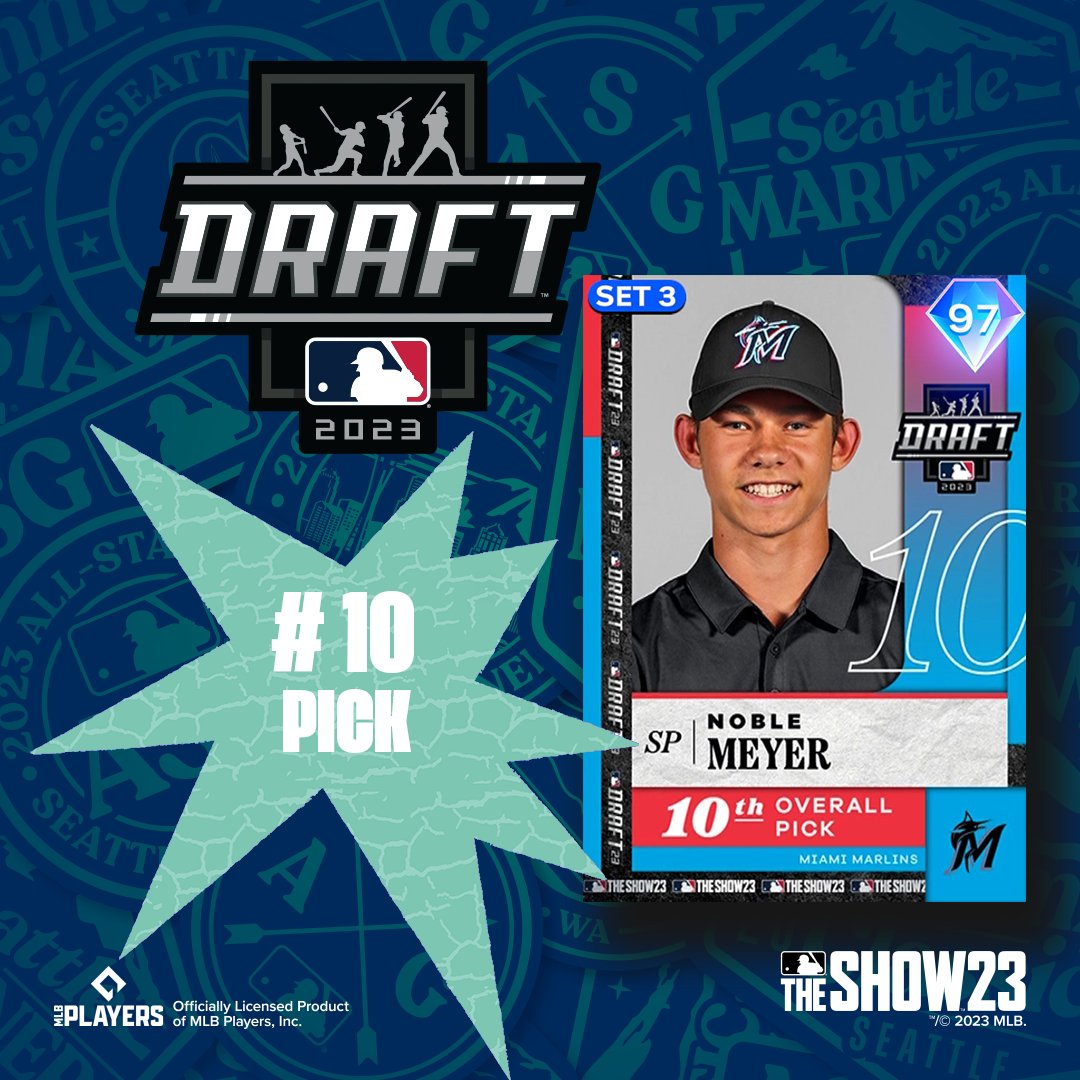 MLB The Show (@mlbtheshow) on Twitter photo The <a href="/Marlins/">Miami Marlins</a> selected Noble Meyer with the #🔟 pick in the 2023 #MLBDraft!
Congratulations Noble!
#MLBTheShow The <a href="/Marlins/">Miami Marlins</a> selected Noble Meyer with the #🔟 pick in the 2023 #MLBDraft!
Congratulations Noble!
#MLBTheShow