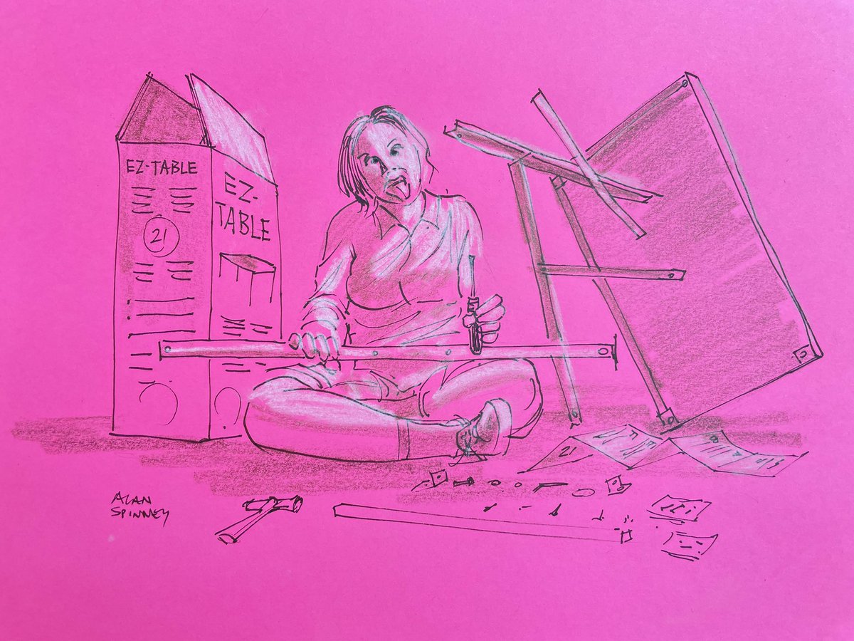 SpinneyAlan's tweet photo. Catching up on drawings in @AdorkaStock ‘s challenge. Here is Day 21 rendering from supplied reference pose: “DIY Dilemma”, marker and white pencil on coloured paper. #draweverythingJune2023 https://t.co/hr0VsaaZ6B