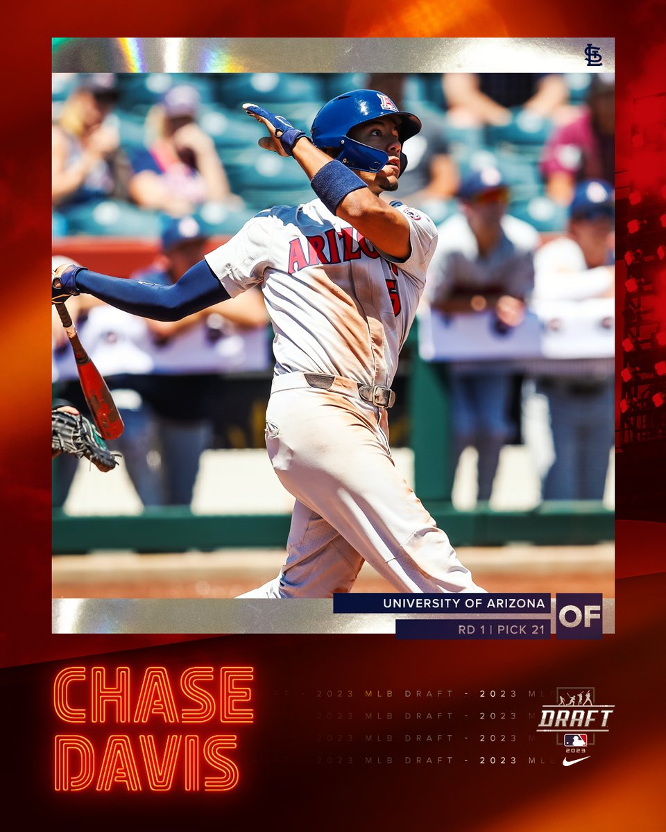 Cardinals's tweet image. With the 21st pick in the 2023 #MLBDraft, the #STLCards select OF Chase Davis!