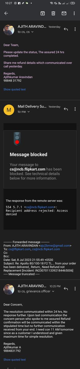 Its_Ajith92's tweet image. Is this the way you promise customer? if needed to follow no customer care mail ID is active and you block custome #NorightstoCustomer @flipkartsupport @Flipkart where is my refund details assured???