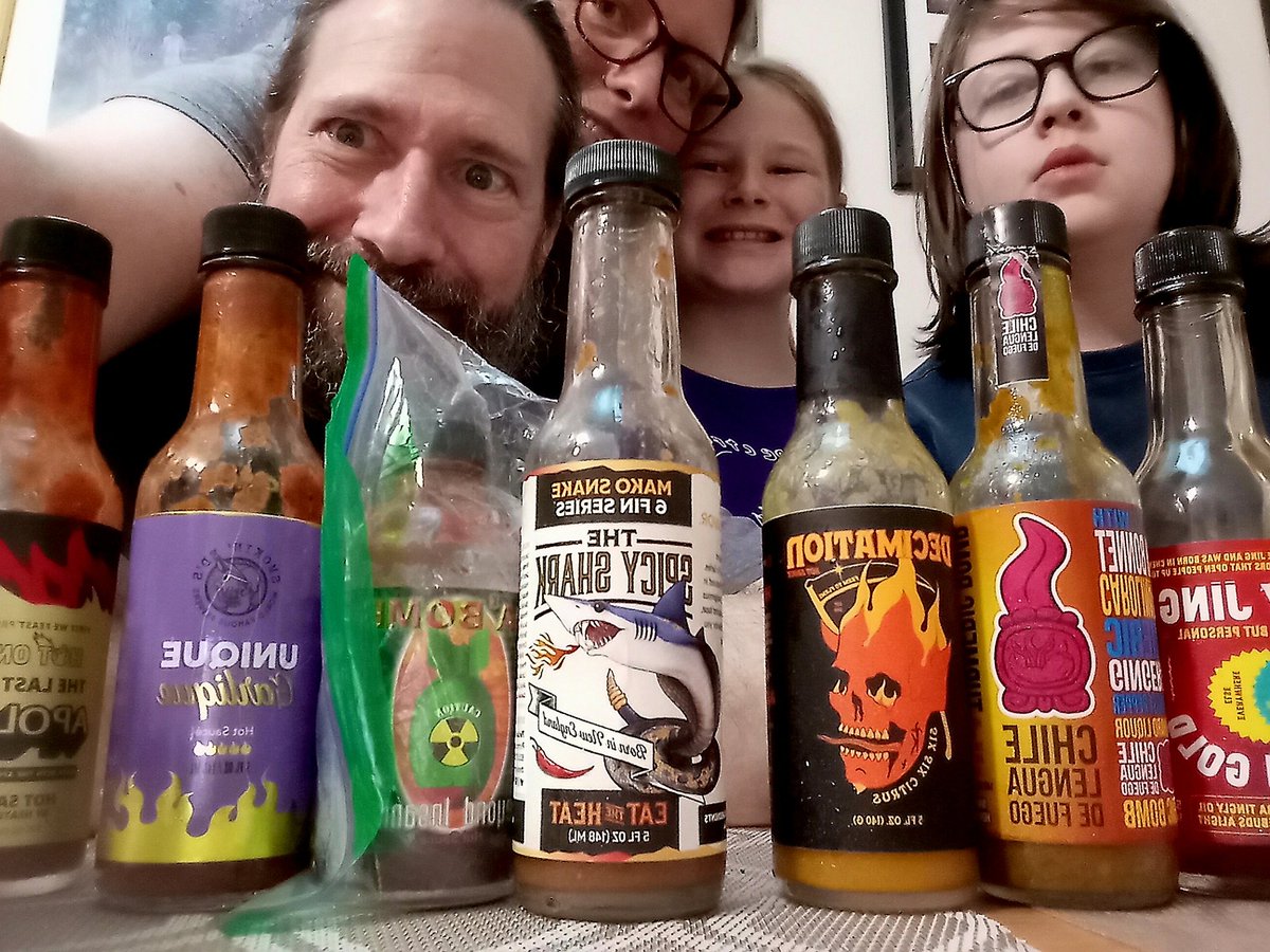 Getting ready for the 2nd Annual New England Hot Sauce Fest. Sadly, the mild sauces didn't fit in the picture. Loved the Mako Snake!
