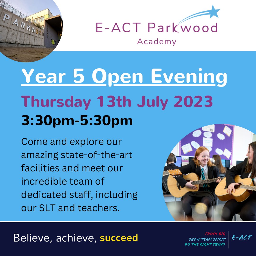 Y5s! @ParkwoodAcademy  have their open evening on Thursday 13th July 3:30-5:30pm. Make sure to visit if you are applying!

#watermeadway #wearewatermead #transition #y5toy6 #y6transition