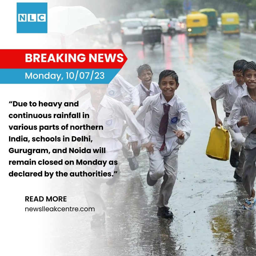 "Stay safe and informed! 🌧️⛔️ Due to heavy rainfall, schools in Delhi, Gurugram, Noida, Mohali, and Patiala will be closed. Stay tuned for updates and stay safe! #SchoolClosure #HeavyRainfall #StudentSafety #StaySafe #StayInformed #DelhiRain #GurugramRain #NoidaRain #MohaliRain