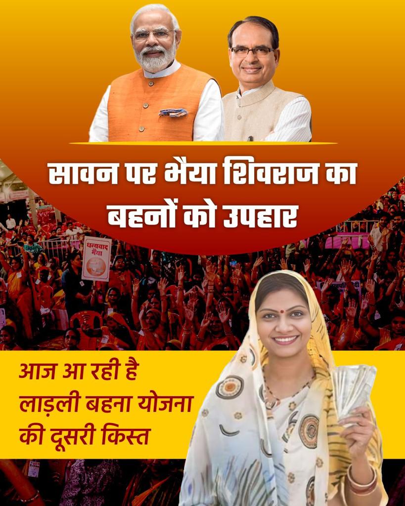 खुशियों की दूसरी किस्‍त 
लाड़ली बहना योजना अंतर्गत दूसरी किस्‍त मिलने पर सभी बहनों को हार्दिक बधाई। <a href="/chouhanshivraj/">Shivraj Singh Chouhan</a> #लाड़ली_दिवस