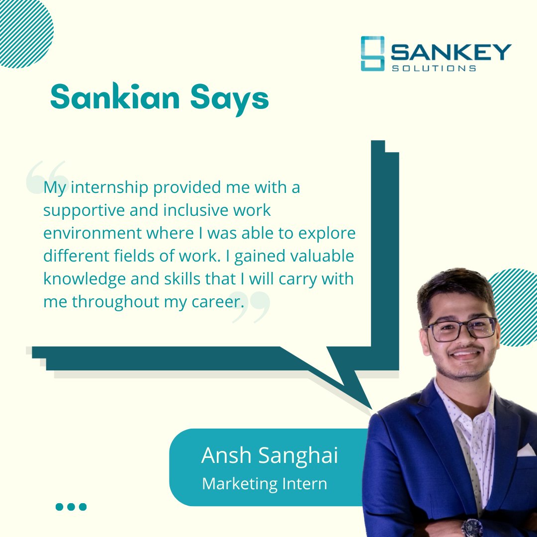 Sankey Solutions aims to provide opportunities for young and fresh minds to gain valuable experience through internships. 

Here's what one of our summer interns would like to say about his internship at Sankey!

.
#sankeysolutions #sankeyculture #sankian #summerinternship