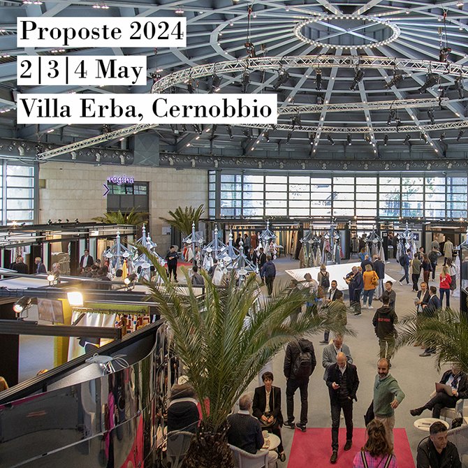 PROPOSTE 2024 // SAVE THE DATES //
Proposte 2024, at its 31th edition, will be held on 2, 3 and 4 of May 2024
at Villa Erba in Cernobbio, Italy. 

#Proposte2024 #ProposteFair2024 #Propostefair
#WorldPreview #FurnishingFabrics #curtains
#VillaErba

propostefair.it/proposte-2024-…
