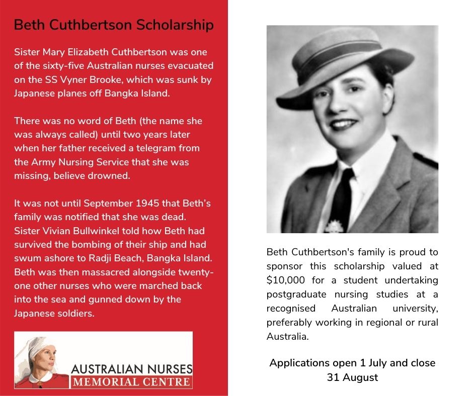 The ANMC is pleased to announce that applications for the 2024 Beth Cuthbertson Scholarship, valued at $10,000, are now open.
#australiannursesmemorialcentre #BethCuthbertson #nursing #midwifery #scholarships #awards #nursingscholarships #midwiferyscholarships #nurses #midwives
