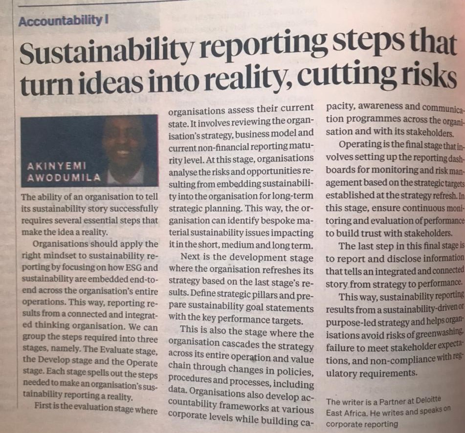 nikogreenKE's tweet photo. "Evaluate, develop, and operate are some of the key steps that can turn your sustainability report into a reality." Read more about this in today's @BD_Africa 
Visit our website https://t.co/BWmfsTNC5m for more information on sustainability reporting. https://t.co/Ox4Ohg5c7M