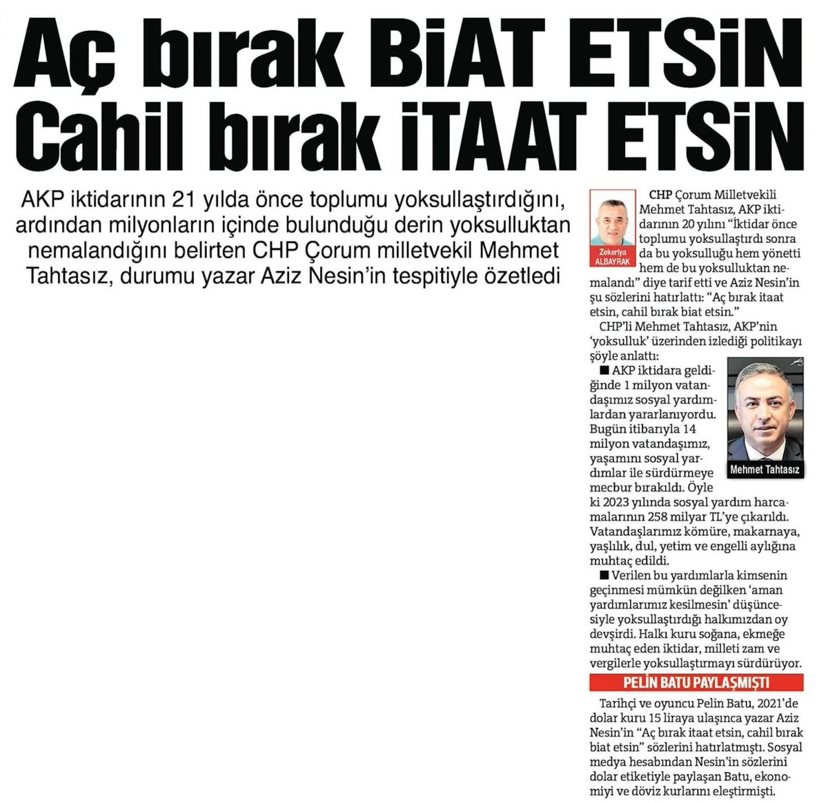 AKP İktidarı önce toplumu yoksullaştırdı sonra da bu yoksulluğu hem yönetti hem de bu yoksulluktan nemalandı. 

AKP iktidarının halkımızı yoksulaştırdığına dair açıklamalarımız bugünkü Sözcü Gazetesi’nin manşetinde yer aldı.