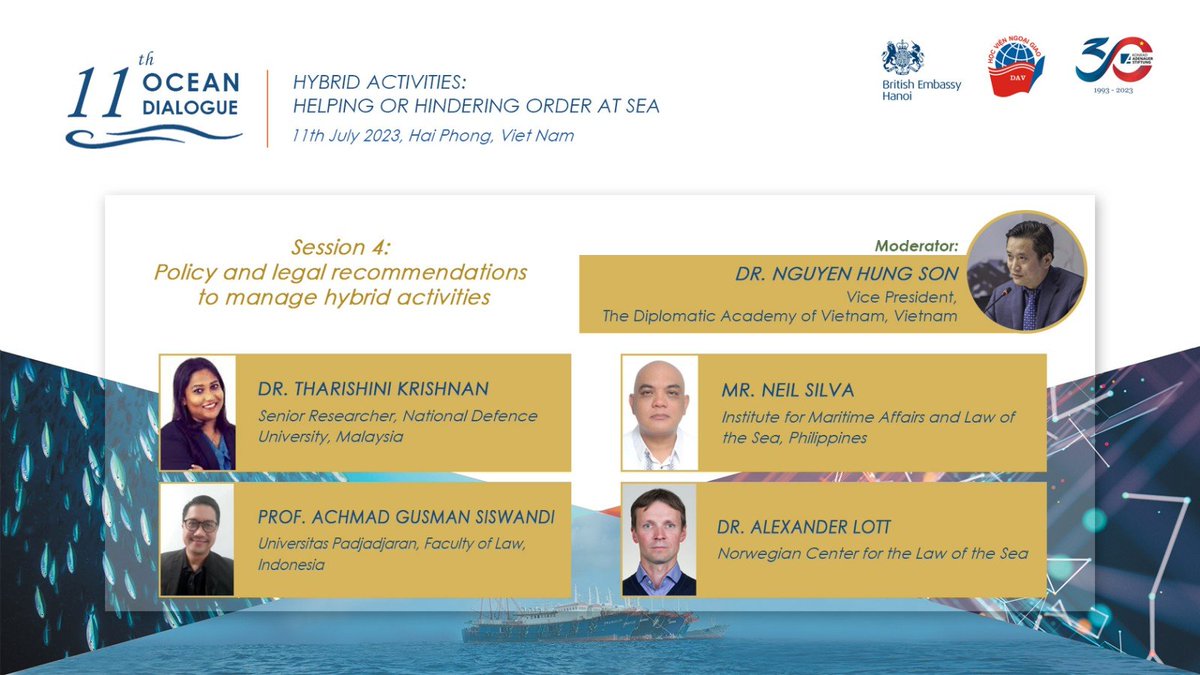 Scs_Connect's tweet photo. In the 4th Session of the DAV’s 11th Ocean Dialogue #OD11, our panelists will discuss policy and legal recommendations for managing threats associated with hybrid and gray zone activities. Join us here: https://t.co/HGZPwCSfyf https://t.co/btP2HknPyf