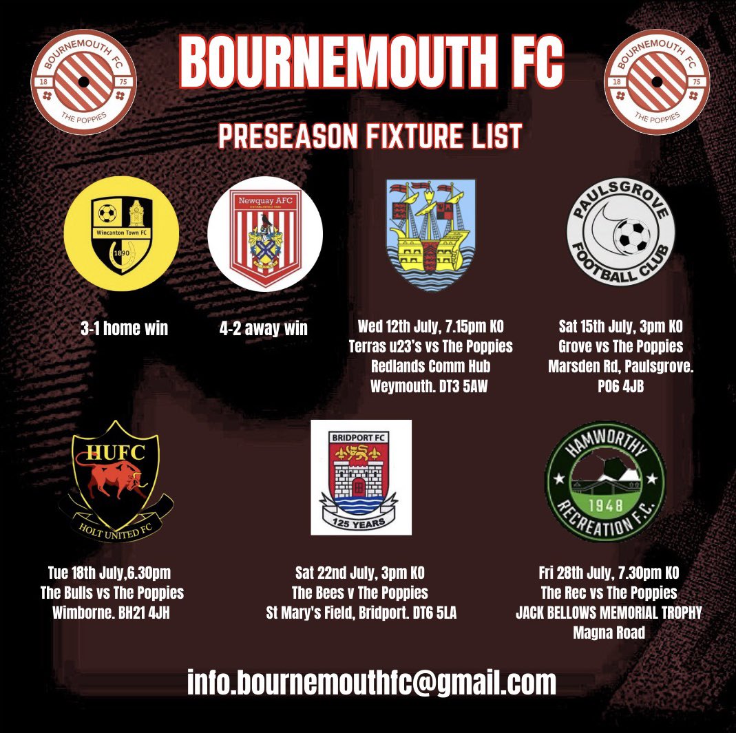 Bournemouth FC on Twitter "UPDATED PRESEASON! Poppies preseason sees a 7th fixture vs Weymouth