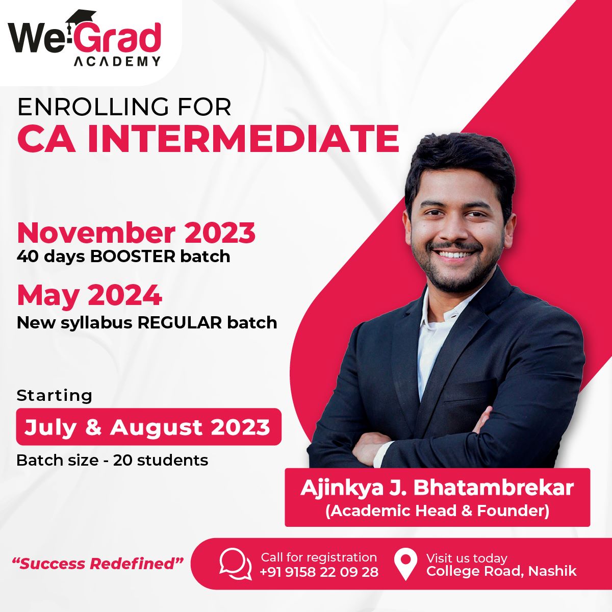 wegradacademy's tweet image. Ready for a challenge? Enroll for CA intermediate and get ready for the exciting journey ahead.

#caintermediate #caintermediateclasses #caintermediatecoaching #caexams #cafoundationstudents #cafoundationnotes #icaiexams #nashikcity #carevision #cafoundationrevision #caclasses