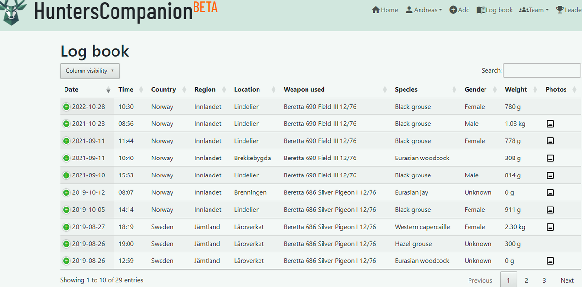 HuntersComp's tweet image. Curious about our logbook? 📸 Take a look at this screenshot to get a glimpse of how it looks! 📕👀 Join #HuntersCompanion, the ultimate platform for hunting enthusiasts, to experience seamless logging of your hunting adventures. Start tracking digitally: hunterscompanion.com