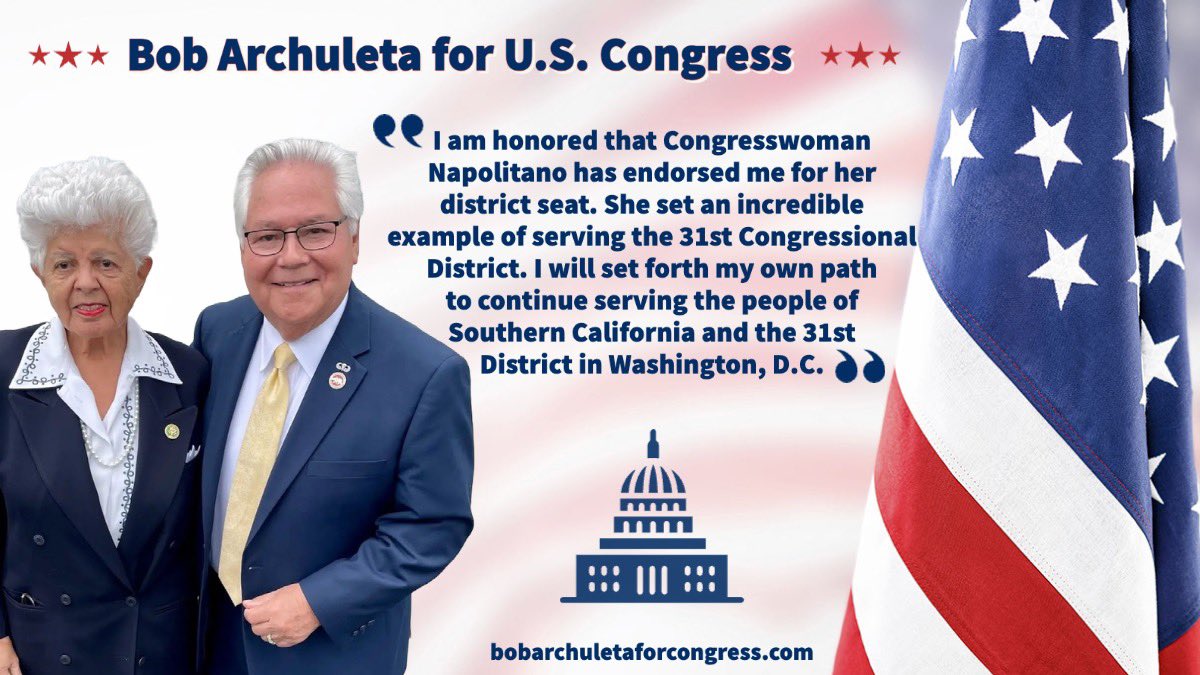 "I have known Bob for over 30 years. I endorsed him when he ran for Pico Rivera City Council, where he did a great job, I endorsed him for his current state senator position, where he continues his passion for serving, and now I am proud to endorse him for my congressional seat.”