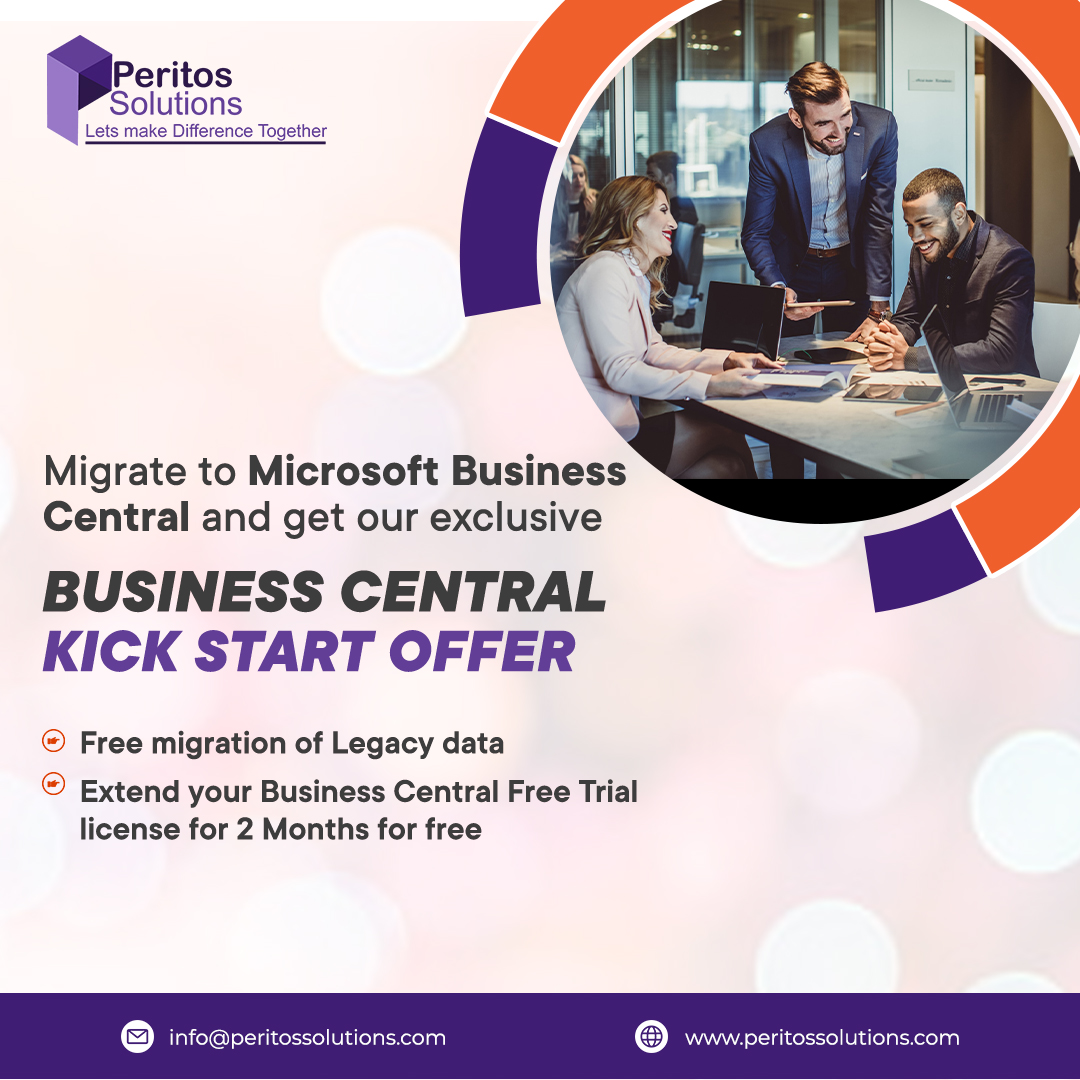 Peritos_sol's tweet image. Business Central Kick start offer, Free migration of Legacy data worth 200 hrs of work and Try Business central license for free for two months as an extended free trial. peritossolutions.com/business-centr…
 #businesscentral #dynamicscrm #crm #digitaltransformation #microsoftdynamics