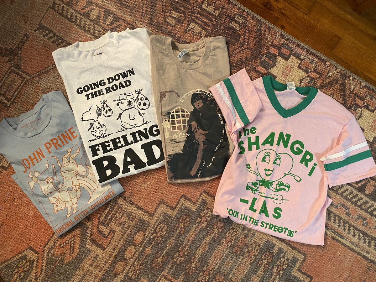 Since I took some tees off @_abbyrand8’s hands, need to cull the herd as well. HMU w/ reasonable offers

John Prine- adult M  

Feelin Bad- Paid $40, only wore a handful of times. - S, but a bigger small than I’m used to. 

Gene Clark - XS - unworn

Shangri-Las - S - unworn https://t.co/LKk0R8UsxJ