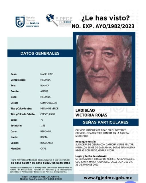 Fam_Unidas_AC's tweet photo. ¡NO ESTAMOS TODOS!
#NosFalta ciudadano #Azcapotzalco #CDMX
LADISLAO VICTORIA ROJAS 79 años
Visto 21/06/23 ¿Lo has visto? RT @AzcapotzalcoMx @TodosSomosAzcap @Azcapotzalco_ @AzcapotzalcoSoy @VecinosAzc @MargaretSaldana @ManoAmiga_UxMx @AyudaSinDudar2 @botDesaparecidx @Barbieroja https://t.co/VgUwN2zmGR