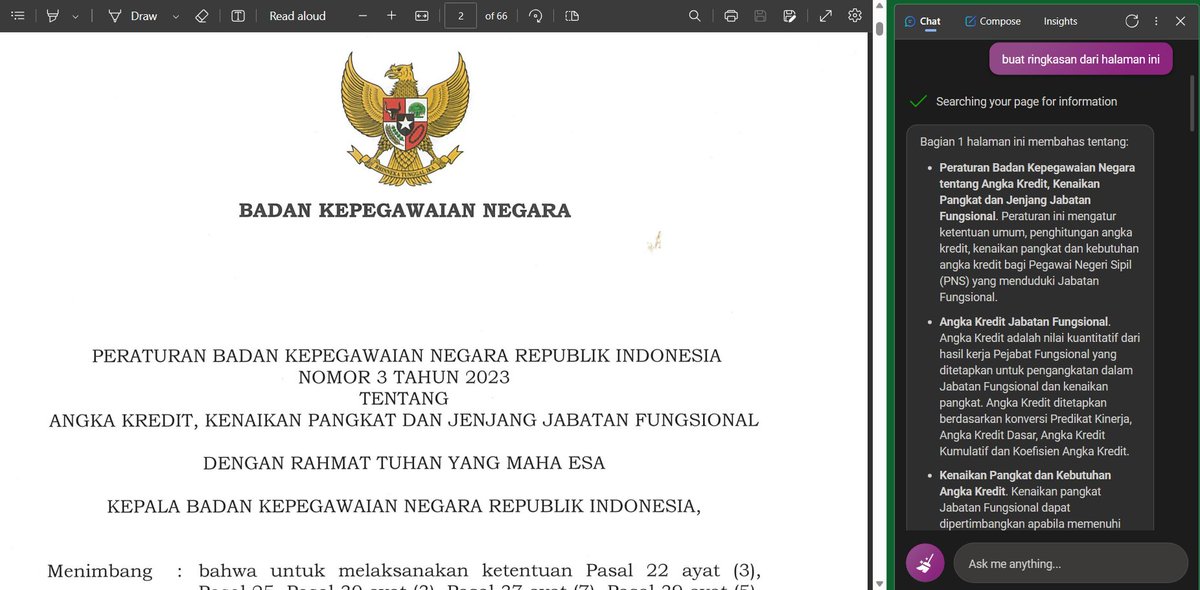 OmInur's tweet photo. buat yg pagi2 dah disuruh atasannya 'cerita' soal aturan baru terkait JF. mungkin cara ini (bilah kanan pada gambar) bisa sedikir berguna, asal pake Microsoft Edge. 🤭🤣
ps: berlaku buat pdf2 lain juga

@PNS_Ababil @pejabrut @nayapraja https://t.co/TmFiCz5zJP