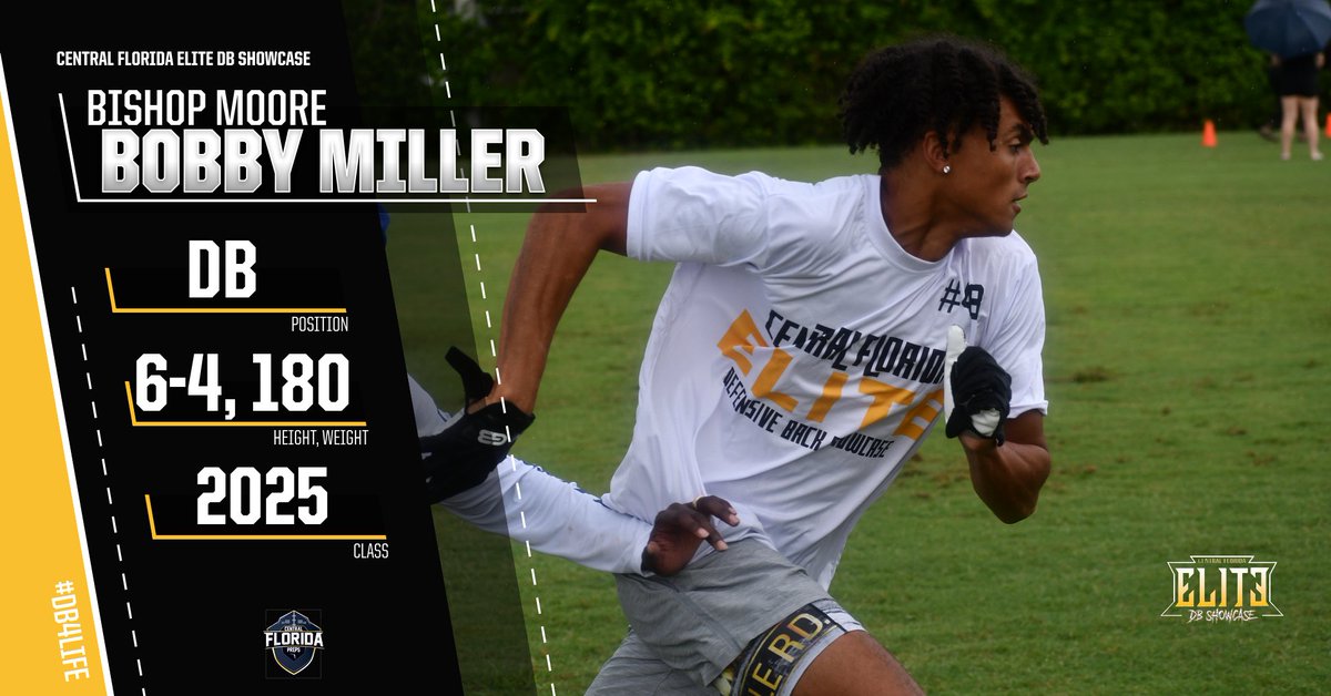 2023 Central Florida Elite DB Showcase
C/O 2025 DB Bobby Miller ( @BobbyBMiller )

@HornetFB_1MOORE @BMooreAthletics @coachmicahjd @Rod121Lindsey @football305407 @HSFB_HUDDLE @DanLaForestFB @Andy_Villamarzo @FlaHSFootball @FLgridironpreps #DB4LIFE #cflpreps