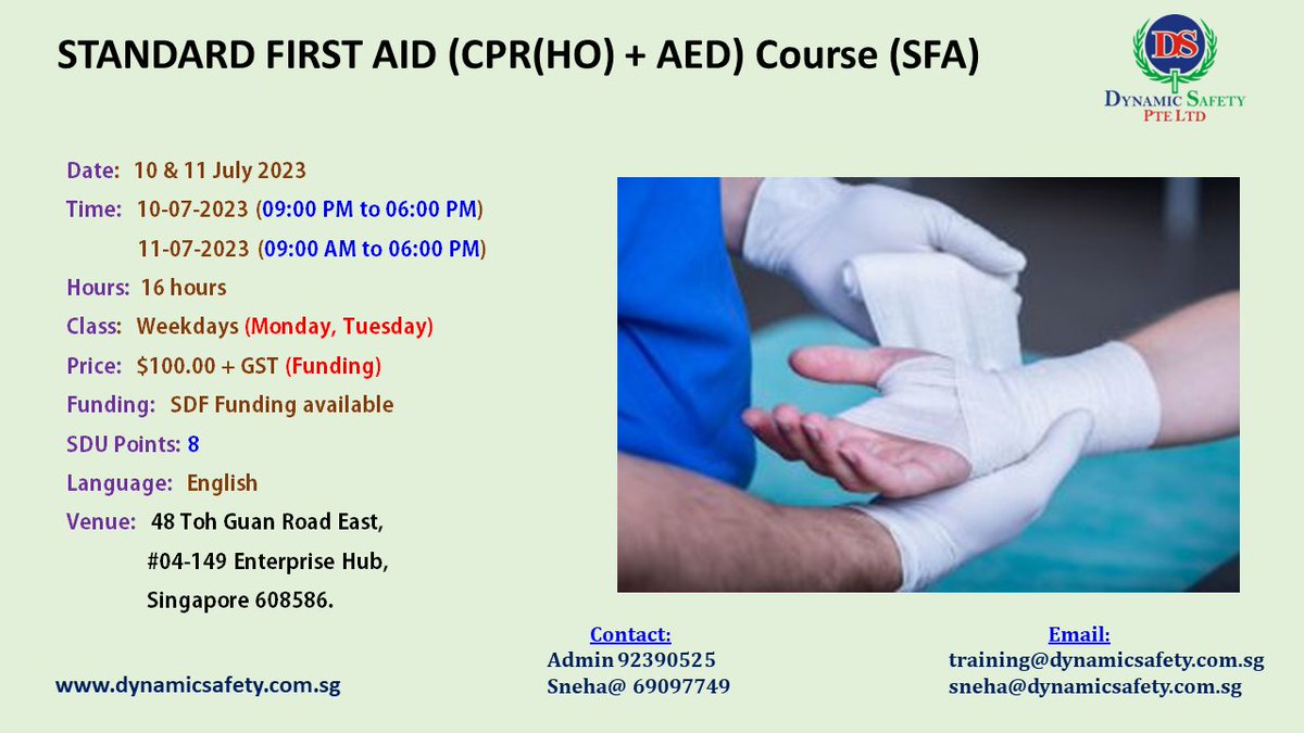 DynamicSafetysg's tweet photo. #dynamicsafety #safetytrainingcourses #trainingserviceprovider #firstaidcourse #SFA For more detail https://t.co/ohZ3WTmVOZ 92390525 &amp; Sneha @ 69097749 https://t.co/OWBcqMn6v4