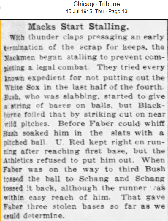 OptaSTATS's tweet photo. Prior to Elly De La Cruz, the last time an MLB player stole 2nd/3rd/home with the same batter at the plate was on July 14, 1915, when the A's allowed White Sox pitcher Red Faber to steal his way home uninhibited as a stall tactic with the game not yet official &amp; a storm brewing. https://t.co/b7ae3Z6wIN