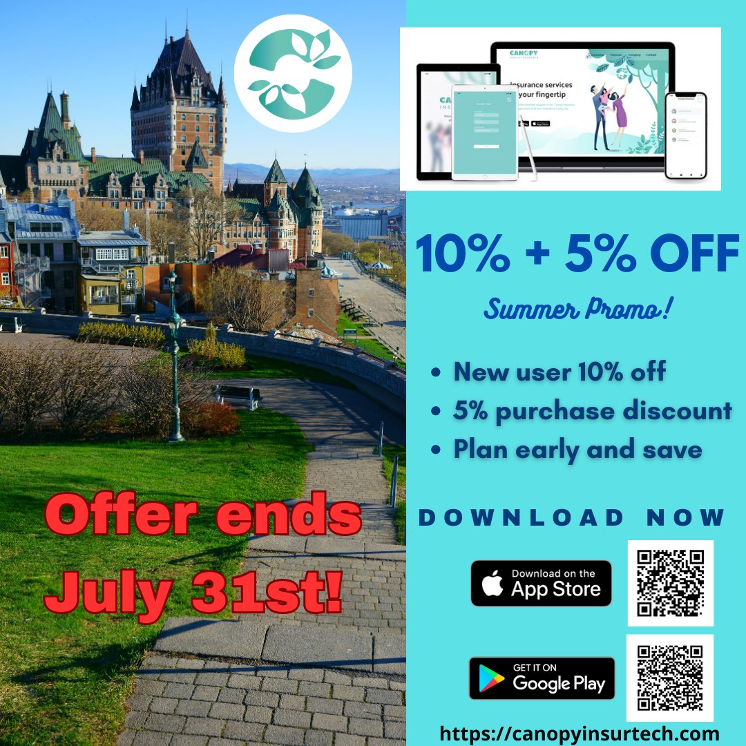 📣 Don't miss out on Canopy Insurtech's limited-time July travel insurance promotion! ⏳ One week left to register and unlock a huge 10% discount with our exclusive code! Plus, every customer enjoys an additional 5% off! 🔒Join Canopy Insurtech today! 💪  #ProtectWithCanopy