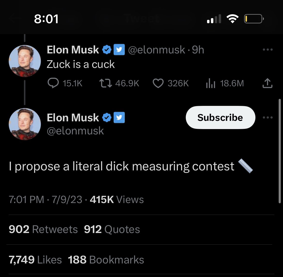 anonchain's tweet photo. You can’t actually believe this. Mark and Elon will come together to introduce Platform X. Everything else is just subliminal marketing and trolling to hold our attention until it’s ready. https://t.co/Y8FZNEys8V