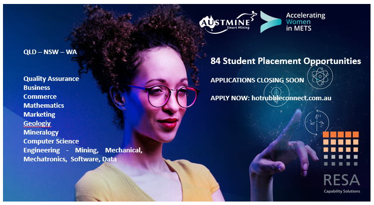 RESA_Australia's tweet photo. 84 Student Placement Opportunities Available Now to support career pathways for Women in METS!

We are proud partners of the Austmine Accelerating Women in METS Program!!

View and Apply Now: https://t.co/wZqkEUkW49

#moretomining #miningandmets #miningcareers #mets https://t.co/Pk8ZZq91dC