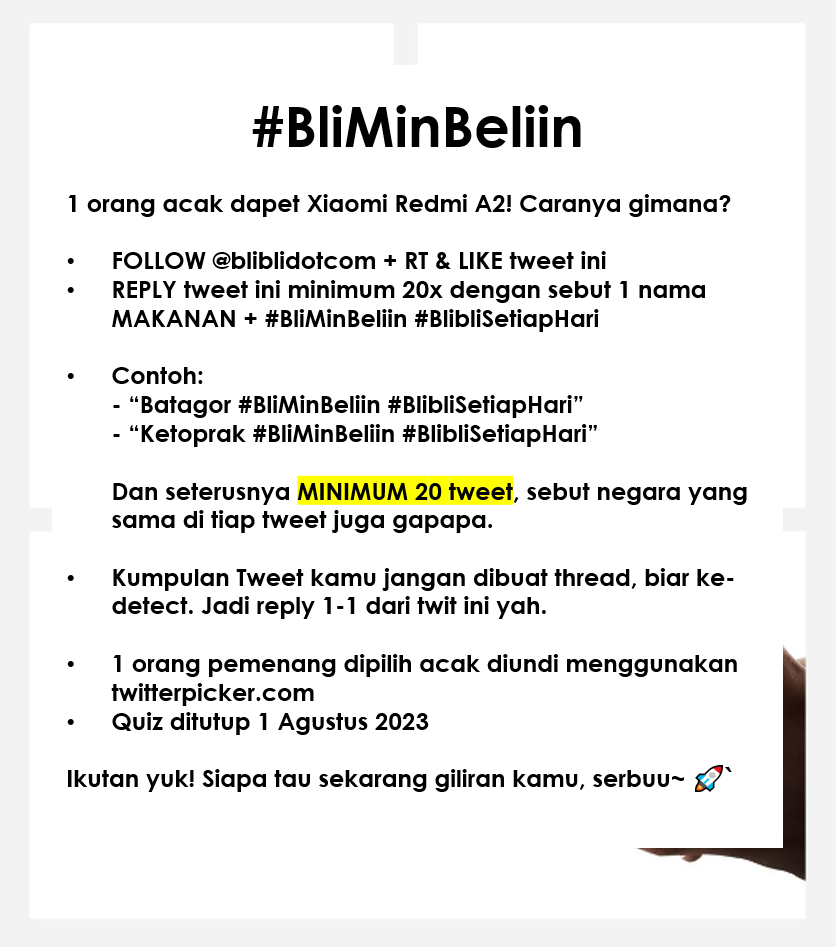 Mau #BliMinBeliin Xiaomi Redmi A2 ✨𝒈𝒓𝒂𝒕𝒊𝒔✨?

Yuuk ikutan! Cek gambar untuk caranya, semoga beruntung yaaa!  🚀🙏

#BlibliSetiapHari 🌊