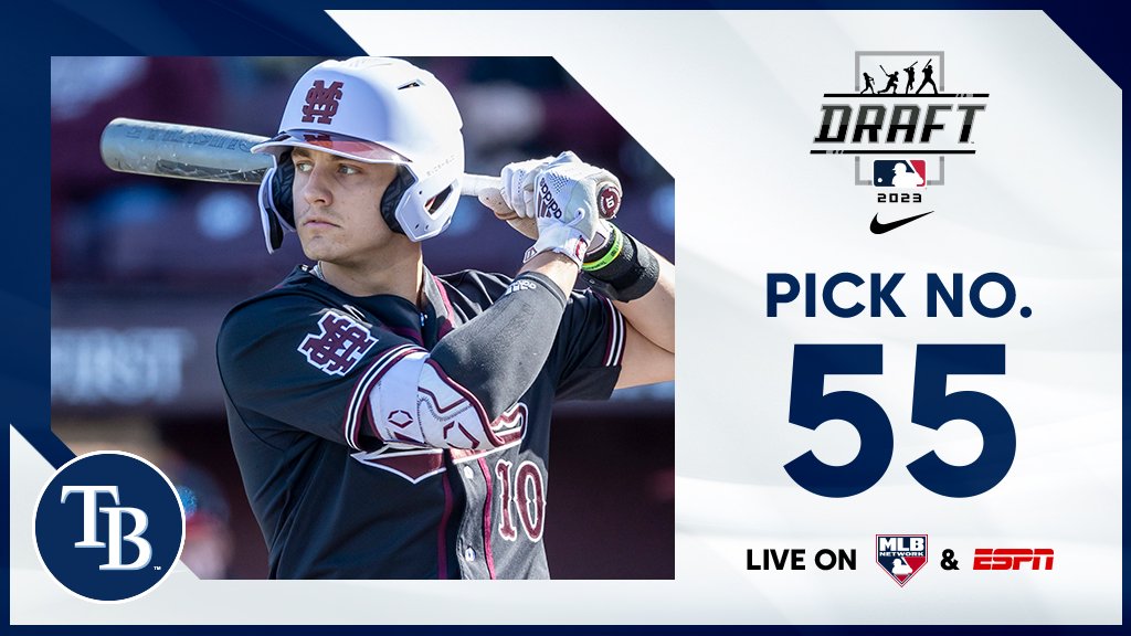 MLB Draft (@mlbdraft) on Twitter photo With the 55th pick, <a href="/RaysBaseball/">Tampa Bay Rays</a> selects <a href="/HailStateBB/">Mississippi State Baseball</a> outfielder Colton Ledbetter, No. 49 on the Top 250 Draft Prospects list.
Watch live: atmlb.com/44DKVbZ With the 55th pick, <a href="/RaysBaseball/">Tampa Bay Rays</a> selects <a href="/HailStateBB/">Mississippi State Baseball</a> outfielder Colton Ledbetter, No. 49 on the Top 250 Draft Prospects list.
Watch live: atmlb.com/44DKVbZ