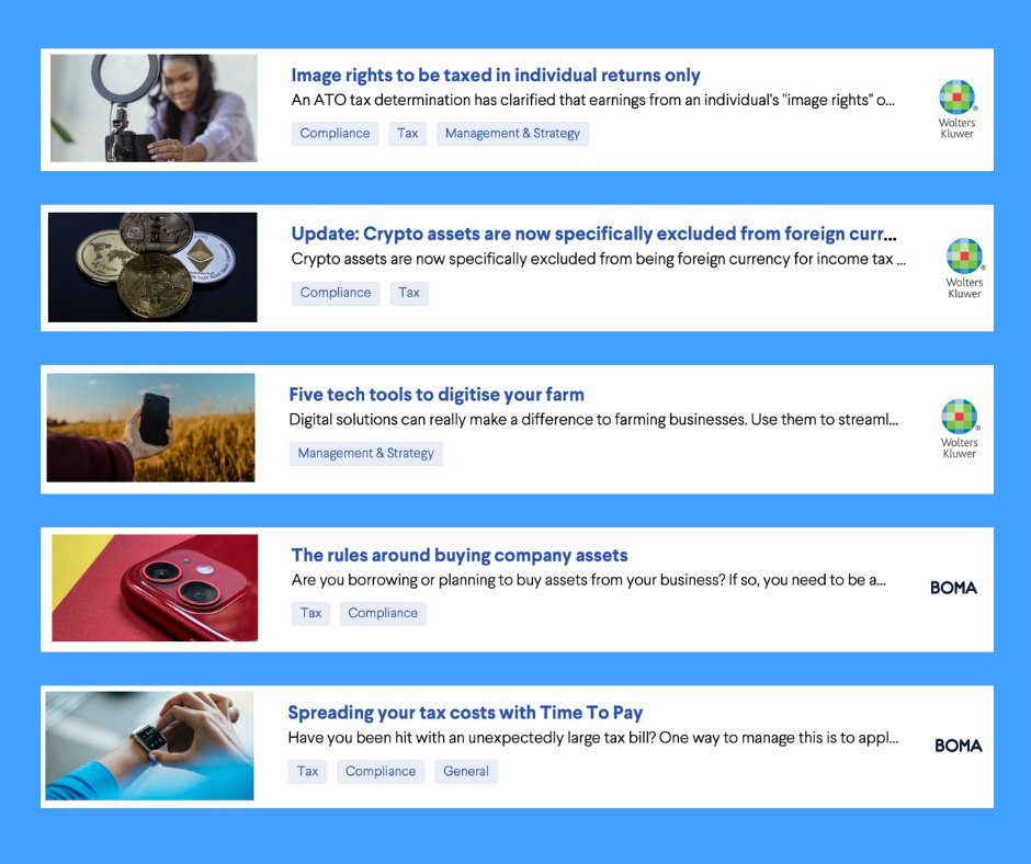 We're continually updating our content library so whether you're based in AU, NZ or the UK you'll always find the freshest content ready to customise &amp; share with clients / leads on email, social, website blog. 

Learn more bomamarketing.com/features/conte…

#bomamarketing #accountant