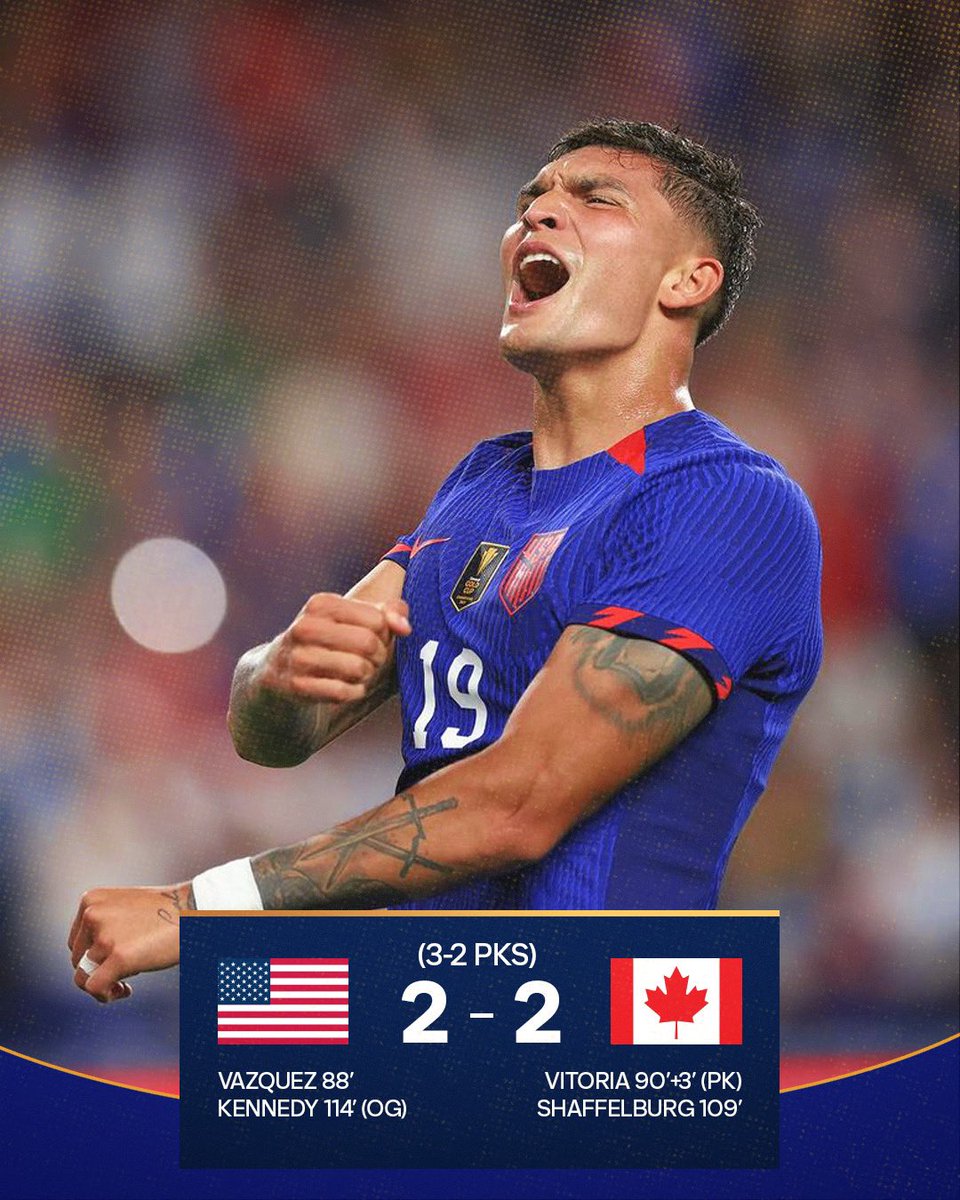 USA BEATS CANADA IN PK's! 🇺🇸

Vazquez and Team USA are heading to the Golf Cup Semifinals! #USMNT #Cincinnati