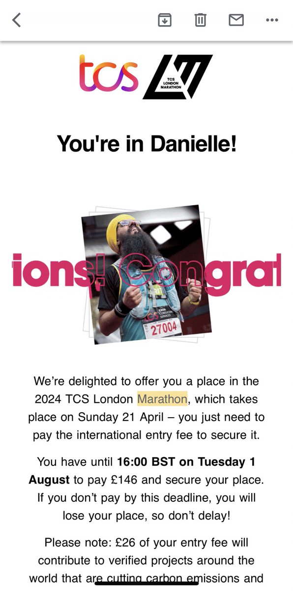 danixbeacham's tweet photo. So…I just checked my email for the first time since May when I applied (on a whim) to a certain race and well…

Looks like I got in to the @LondonMarathon as a first time applicant and a beginning runner

See ya on April 21st I suppose 😅
 (this is insane)

#LondonMarathon https://t.co/DKXos9WVFE