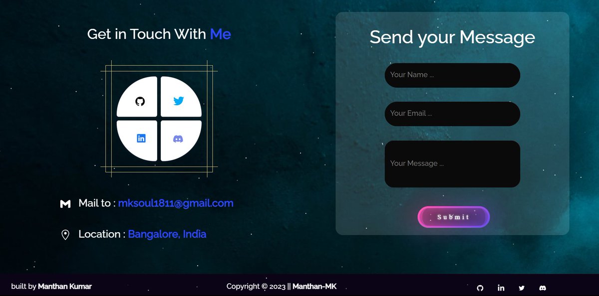 Mk4Coder's tweet image. 🚀 Excited to announce the launch of my Portfolio website built with advanced React.js!  🎉 
It's a showcase of my creative journey, skills, my finest projects and achievements. Come and explore my portfolio at :- 
manthan-mk-portfolio.vercel.app
 
#portfolio  #reactjs #webdevelopment