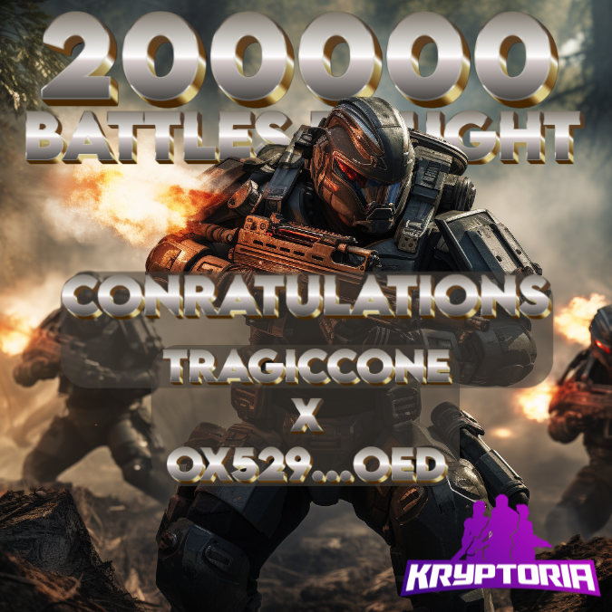 Kryptoria's tweet photo. GOOD MORNING ALPHA CITIZENS!

Can you believe we're celebrating -over- 200,000 battles fought in our ecosystem?

Truly we are blessed to have this amazing community of gamers!

Paging @TrafficCone_RB, the VICTOR of this historic battle - 2000 $Elle on its way to your wallet! https://t.co/DZySK8i1Rn