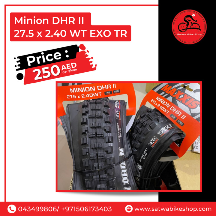 BikeSatwa's tweet photo. Dominate the trails with the MINION DHR || ! This beastly 27.5 x 2.40 WT EXO TR tire is a must-have for all mountain biking enthusiasts. Grab Yours Today At Our Shop for just 250 AED! 

Visit us at - https://t.co/3eQcX0Hf4Y   
 . 
 .
 #SatwaBikeShop #MountainBiking #TirePower https://t.co/Wk16NUid8K