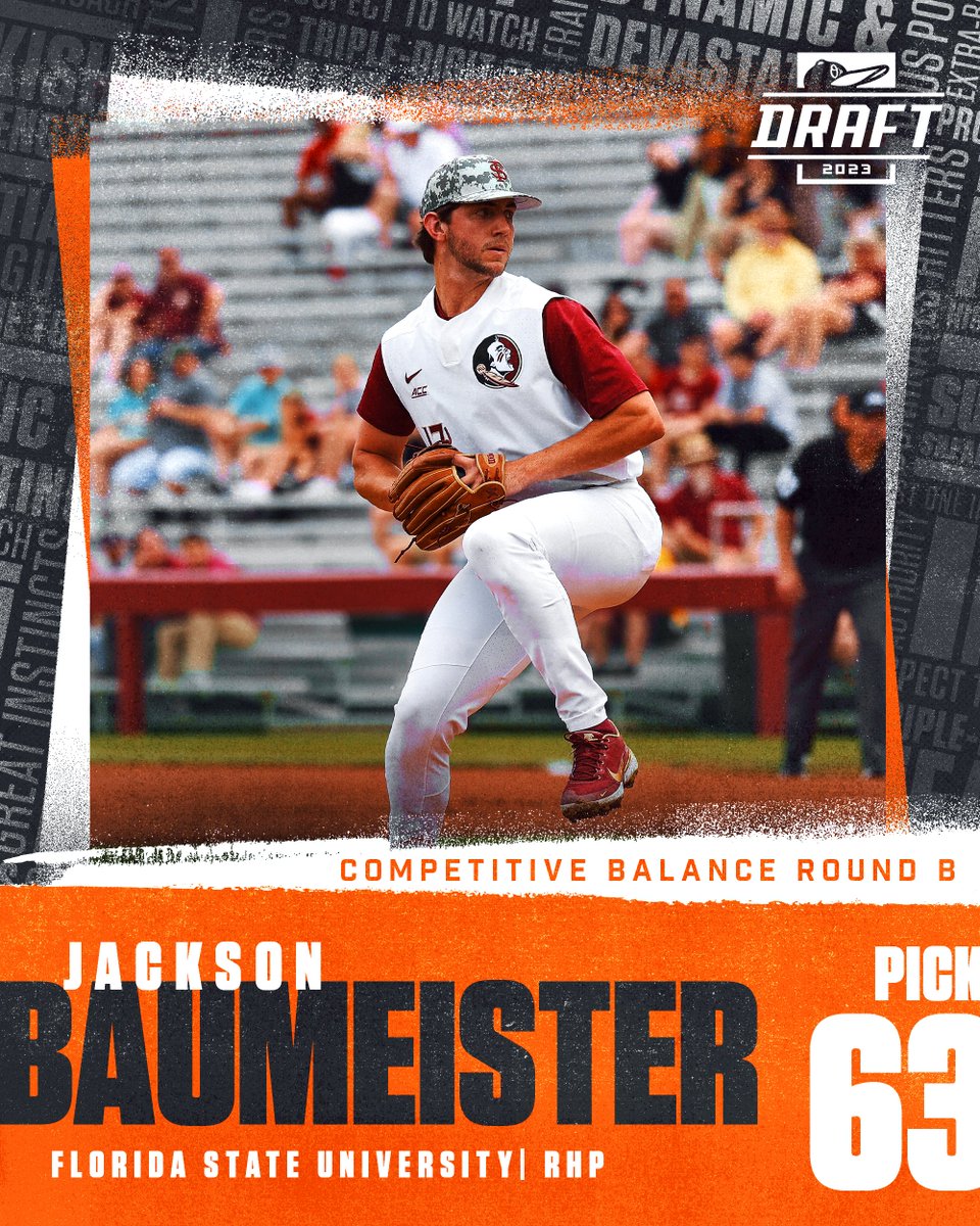 Orioles's tweet photo. With the 63rd pick in the 2023 #MLBDraft, we have selected RHP Jackson Baumeister from Florida State University. https://t.co/MeKYCILtPo