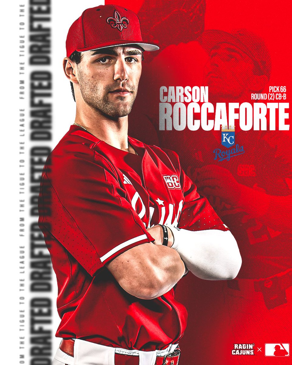 Kansas City, here we come! 

Carson Roccaforte becomes the first #SunBeltBSB player off the board and is the fourth-highest MLB pick in Ragin' Cajuns history.

#GeauxCajuns ⚜️