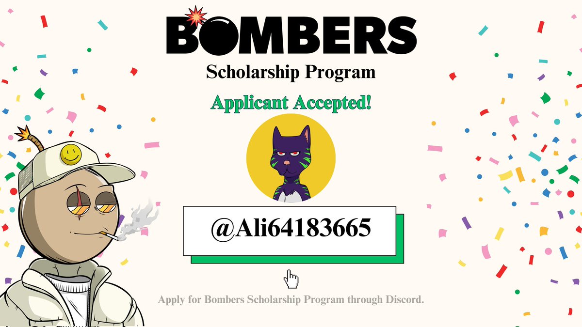Ali64183665's tweet photo. My first scholarship ever and that too courtesy of @BombersCNFT , guys get them before they run out, i m bullish on bombers @ALittleAardvark @Bosscatxrollins @Asad5777 https://t.co/dHt8c54yGo