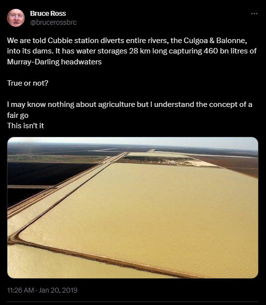 @cruicerod @SquizzSTK Id forgotten about Cubbie Station.. just unbelievable. 

I recall a local was reported as saying that 'when they turned the pumps on the Culgoa flowed backwards'.. 
#auspol #MurrayDarling #cotton #NACC