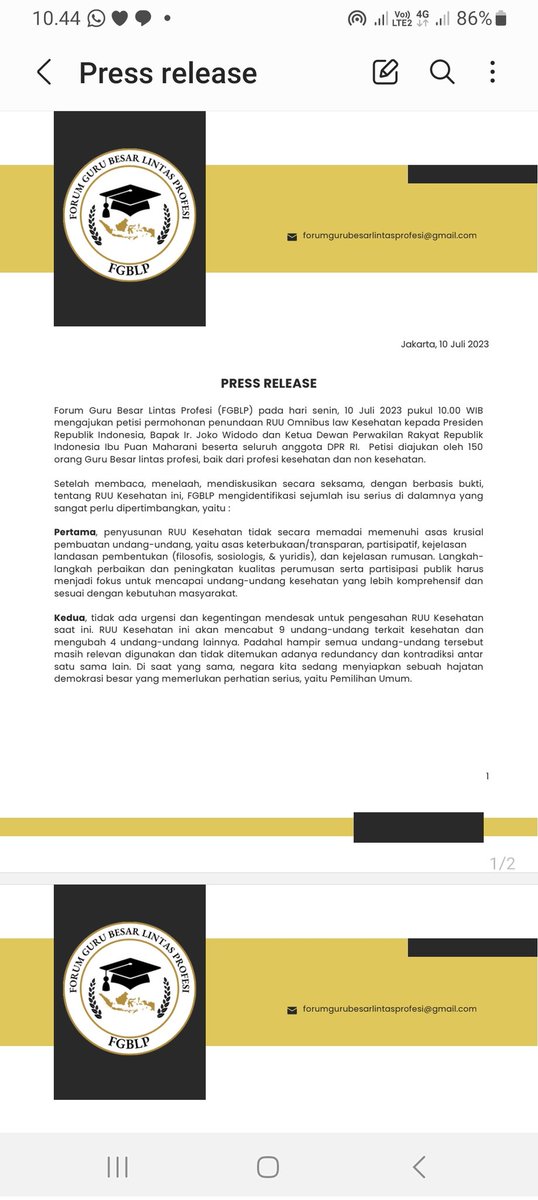nirwan_anestesi's tweet photo. Pers release Forum Guru Besar Lintas Profesi
#GuruBesarTurunGunung
#TundaPengesahanRUUKesehatan https://t.co/BsN8gbKgUO