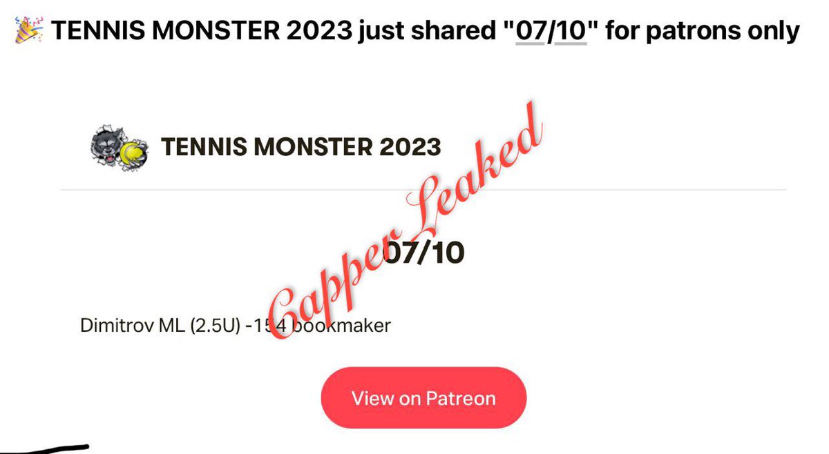 Capperleaked's tweet image. #TennisMonster

#MillerTimeLocks 
4U MAX Grigor Dimitrov ML (-160)
3U Matteo Berrenttini +3.5 (-115)
2U Berrenttini/ Alcaraz 041.5 (-120)
2U Christopher Eubanks +3.5 (-120):
1U Christopher Eubanks ML (+240)

#CalebPicsk
Petra Rvitova -135 10U