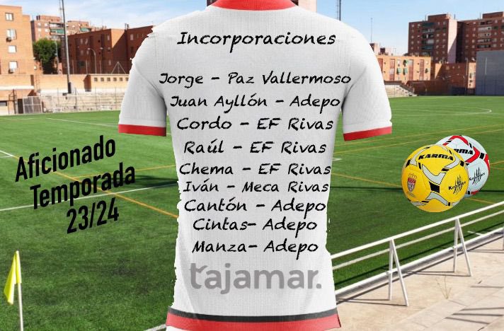 CDTajamarFutbol's tweet photo. Primer Equipo | Incorporaciones.

Los nuevos nombres que se suman al proyecto 23-24.  ¡Bienvenidos! ⚪️🔴 Junto a ellos, 2 canteranos, Marcos Novo y Javi Barrio,  que suben del Juvenil. https://t.co/3V2sAgniWb