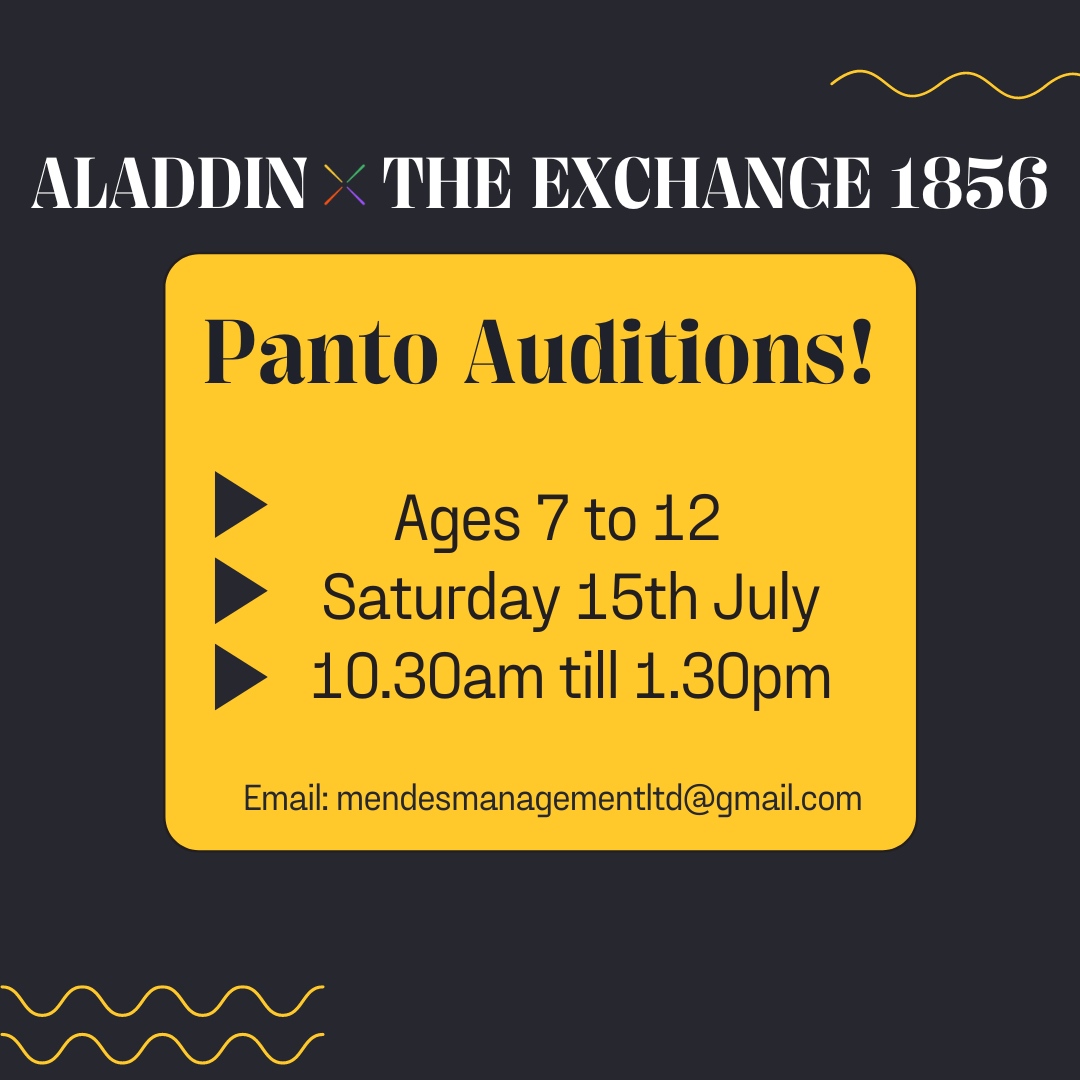 Do you know someone who would be perfect for panto?
 
The Aladdin production is looking for dancers aged 7 – 12 who can act to be in the Christmas show of Aladdin between 13th Dec - 24th December.

Email mendesmanagement@gmail.com to register your interest. 📧