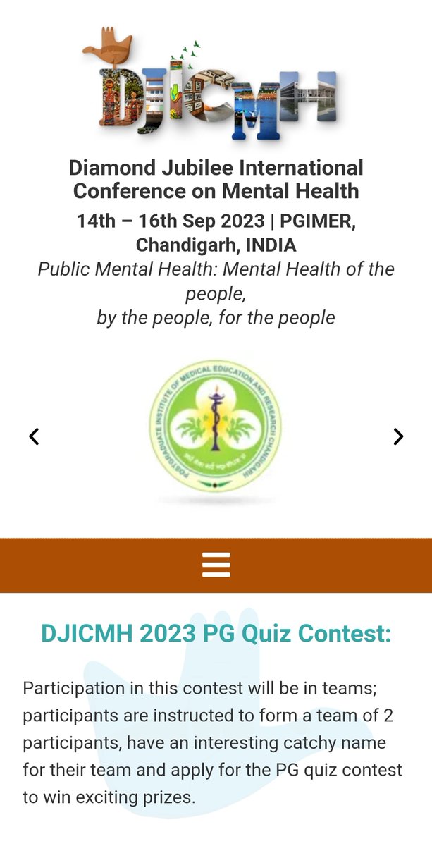 djicmhpgimer's tweet photo. #DJICMH #QUIZ
Let's discuss #Public #MentalHealth and compete in a unique way at Diamond Jubilee International Conference. PG residents and SRs can participate in Quiz and win exciting prizes.
Click on the link for more details,
https://t.co/Ro8EBKidPg
‘Click here’ will have a hyperlink to https://t.co/oapXUsJK3A