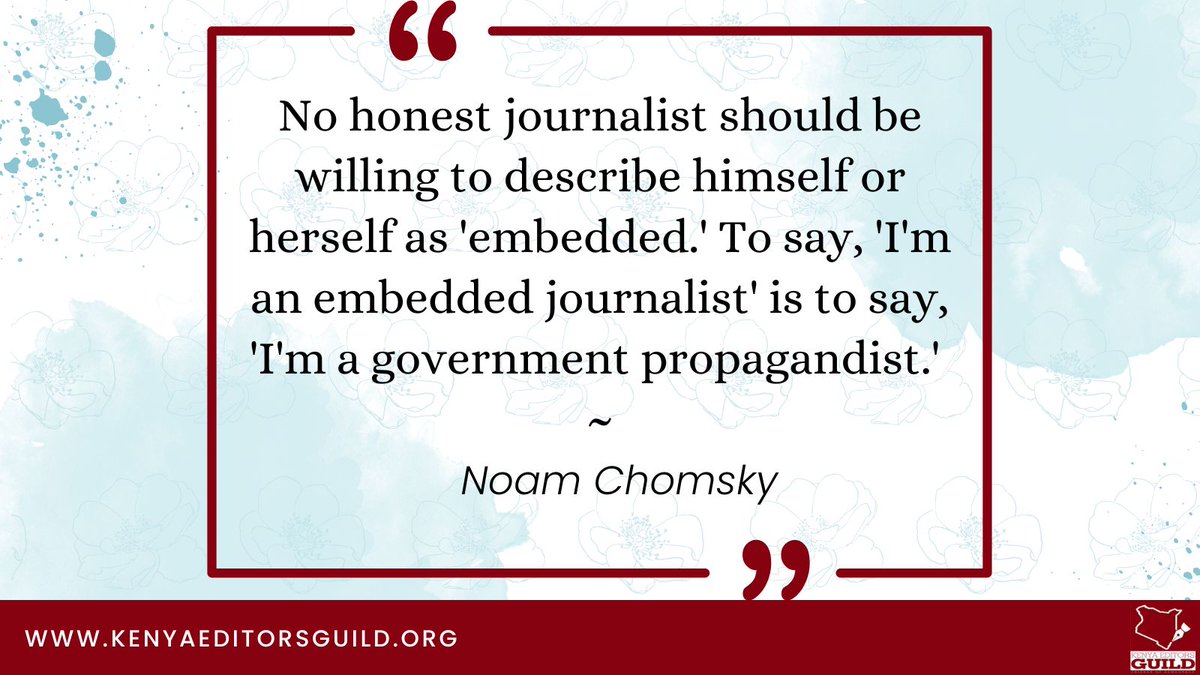 No honest journalist should be willing to describe himself or herself as 'embedded.' To say, 'I'm an embedded journalist' is to say, 'I'm a government propagandist.' ~Noam Chomsky.
#EthicalJournalism
#MondayMotivation
