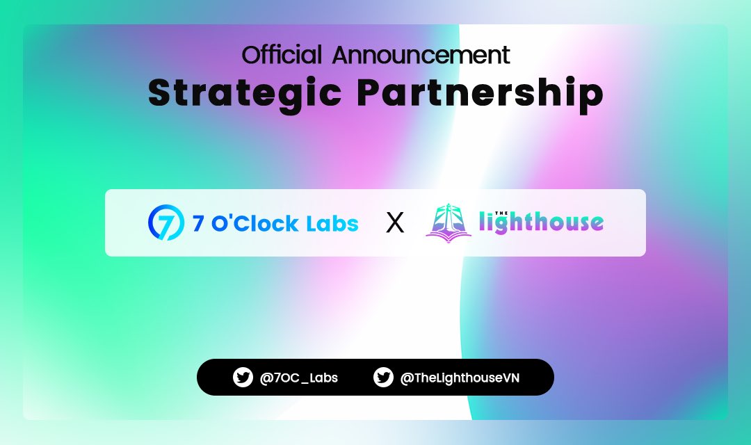 mrt_tlh's tweet photo. 📢 Exciting News! 🎉 We are delighted to announce the partnership between 7 O'Clock Labs and The Lighthouse! 🤝 Together, we will make unparalleled impact to the crypto industry. Stay tuned for incredible advancements! #Partnership #Innovation

For more details and updates, visit our Twitter @7OC_Labs & @TheLighthouseVN. Let's embark on this transformative journey together! ✨💼 #Collaboration #Synergy #FutureOfWork
